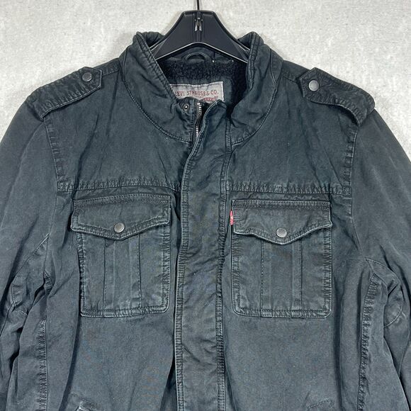 Levi's Denim Trucker Jacket Men's Large Black Sherpa Lined Full Zip - Picture 3 of 14